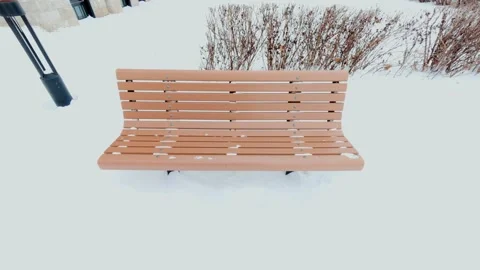 Winter Park Bench Covered With Fresh Snow Stock Footage 323487171