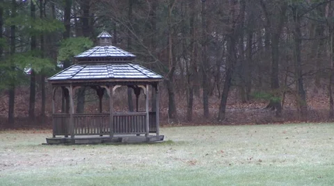 Winter - Park Gazebo Forest Stock Footage 42934504