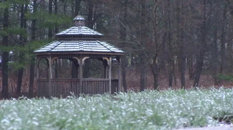 Winter - Park Gazebo Forest Rack Focus Stock Footage 42934566