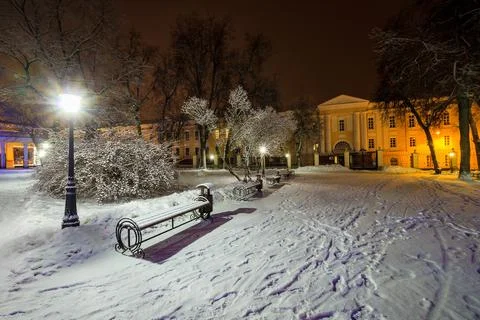 Winter park at night Stock Photos
