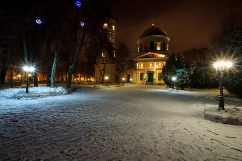 Winter park at night Stock Photos