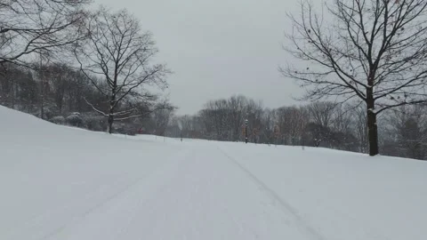 Winter Park Pathway Covered in Snow Stock Footage 323423186