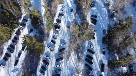 Winter parking lot drone overhead shot 4K footage Stock Footage 149083565