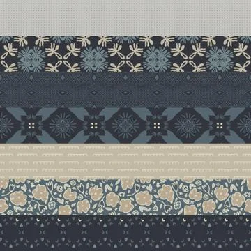 Winter Patchwork Stripe Seamless Pattern. Hand Drawn Ditsy Floral Quilt Stockillustratie