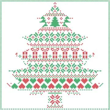 Winter pattern in Christmas tree shape in red and green Stock Illustration