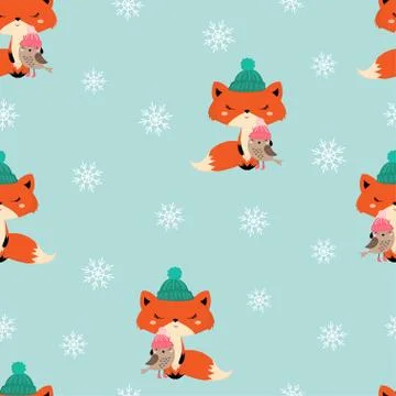 Winter pattern with fox Stock Illustration
