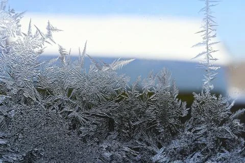 Winter pattern of ice crystals on glass Stock Photos