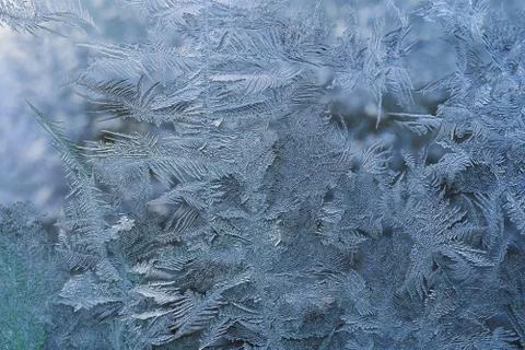 Winter pattern of ice crystals on glass 스톡 사진