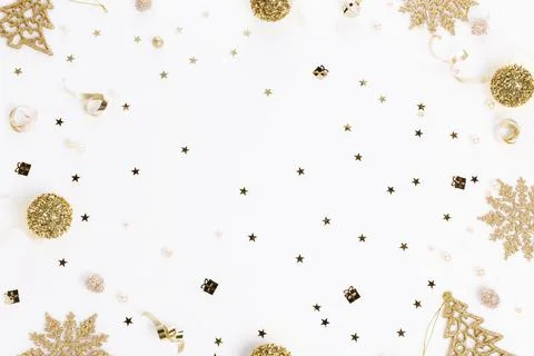 Winter pattern made of snowflakes on white background. Christmas concept. Flat Stock Photos