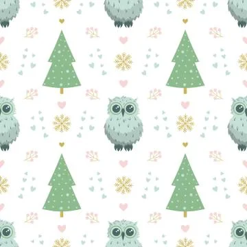 Winter pattern with owl Stock Illustration
