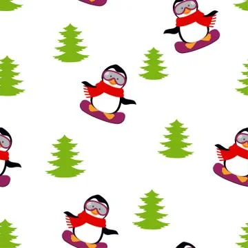 Winter pattern with penguin Stock Illustration