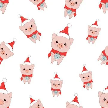 Winter pattern with pigs Illustrazione stock