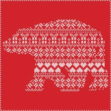 Winter pattern polar bear shape on red background Stock Illustration