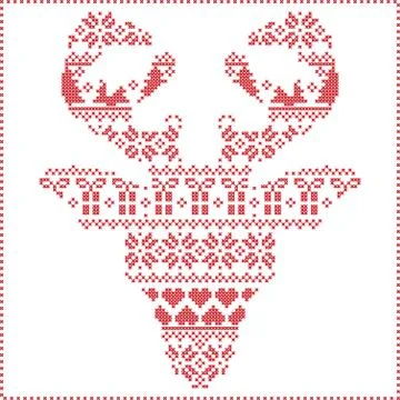 Winter pattern reindeer head frontal Stock Illustration