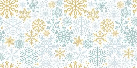 Winter pattern. Seamless ornament, blue and gold line snowflake elements, decor Stock Illustration
