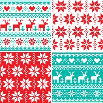 Winter pattern set, Christmas seamless design collection Stock Illustration