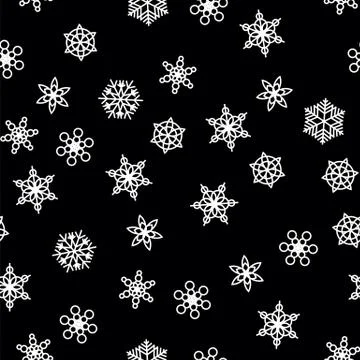 Winter pattern snowfall and white snowflakes on black background. New Year and Stock Illustration