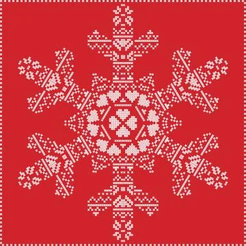 Winter pattern in snowflake  shape on red background Stock Illustration