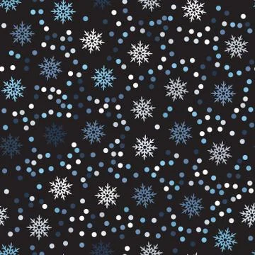 Winter pattern with snowflakes and dots. Seamless vector background Stock Illustration