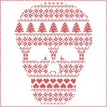 Winter pattern sugar skull on white background Stock Illustration