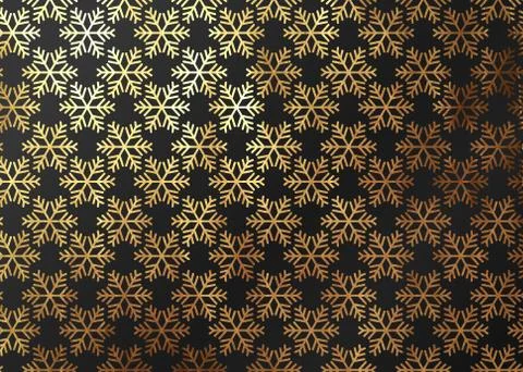 Winter pattern texture gold snowflake. Vector golden and black background Stock Illustration