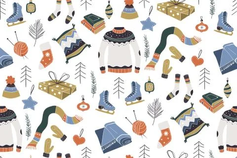Winter pattern. Winter holidays merry christmas and happy new year Scandinavian Stock Illustration