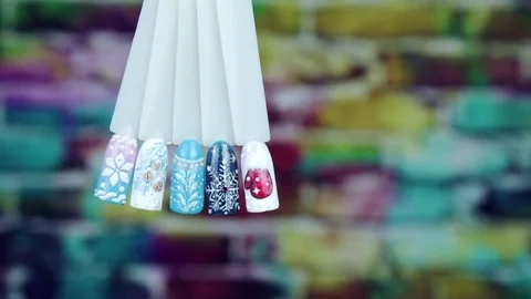 Winter patterns nails templates autofocus Stock Footage 79133103