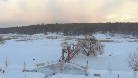 Winter Pedestrian Bridge Stock Footage 148527788