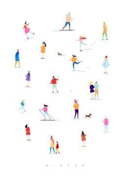 Winter people poster Stock Illustration