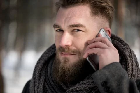 Winter phone conversation Stock Photos