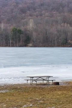 Winter picnic table Stock Photos