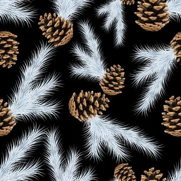 Winter pine branches seamless pattern. Stock Illustration