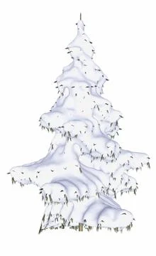 Winter pine or fir tree covered with snow - 3D render Stock Illustration