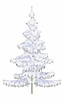 Winter pine or fir tree covered with snow - 3D render Illustrazione stock