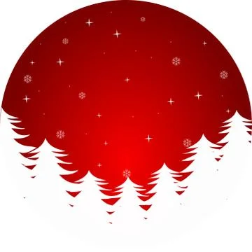 Winter pine tree with snowflake and star on red background. Merry Christmas. Stock Illustration
