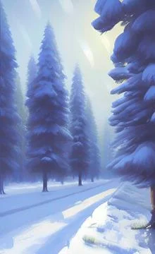 Winter pine trees in the forest Stock Illustration