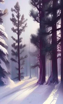 Winter pine trees in the forest Stock Illustration