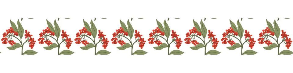 Winter plant border pattern. Cotoneaster with berry simple border for rustic Illustrazione stock