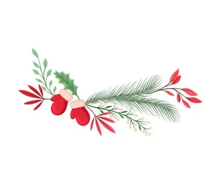 Winter Plant Elements Gathered in Vector Decorative Composition Stock Illustration