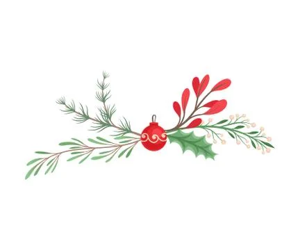 Winter Plant Elements Gathered in Vector Decorative Composition Stock Illustration