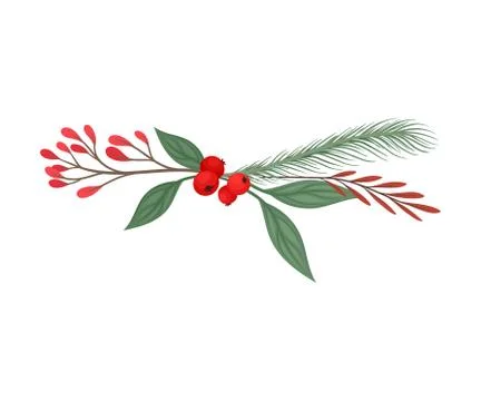 Winter Plant Elements Gathered in Vector Decorative Composition Stock Illustration