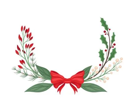 Winter Plant Elements Gathered in Vector Decorative Composition 스톡 일러스트