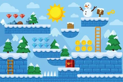 Winter Platformer Game Level Vector Kit 스톡 일러스트