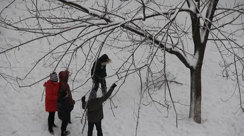 Winter playing children Stock Footage 8846170