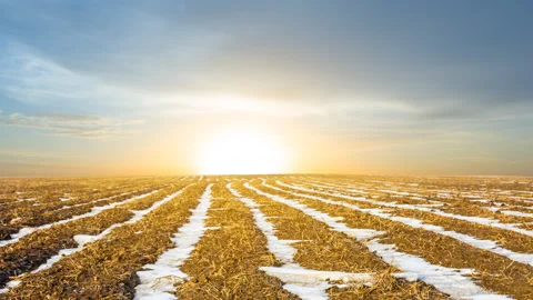 Winter plough-land at the sunset time lapse scene Vídeos de archivo 307938374