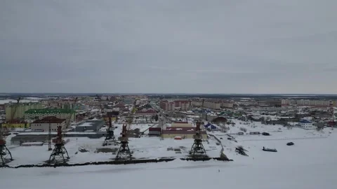 Winter port with cranes Stock Footage 238762778