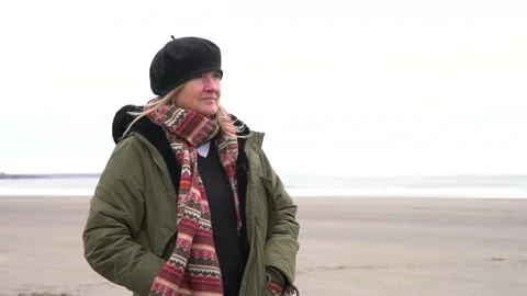 Winter portrait on the beach Stock Footage 167143588