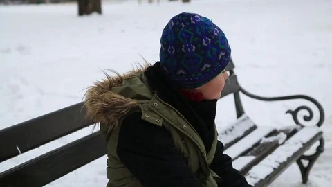 Winter portrait of kid boy smiling at the outdoors Stock Footage 72367133