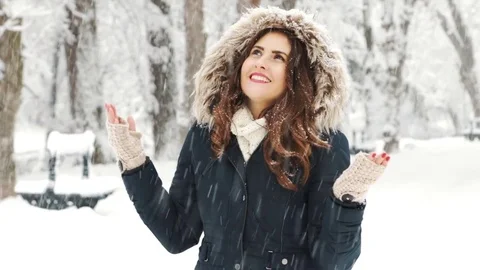 Winter portrait in the snow Stock Footage 80372283