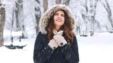 Winter portrait in the snow Stock Footage 80372303